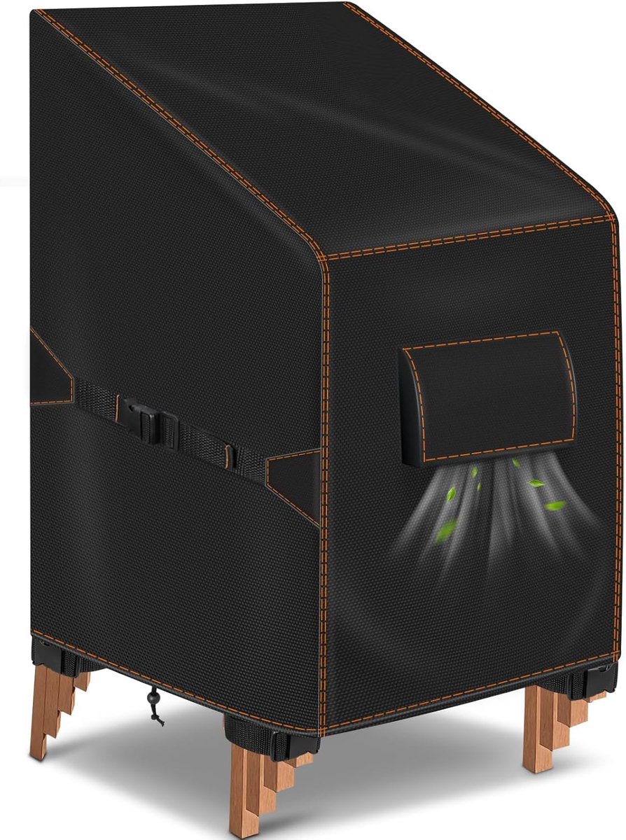 Stoelen, Waterdichte, 70x90x80/120cm, Zwart | 420D oxford, beschermhoes voor stapelstoelen met hoge rugleuning, uv-bestendig, winddicht, winterbestendig, scheurvast