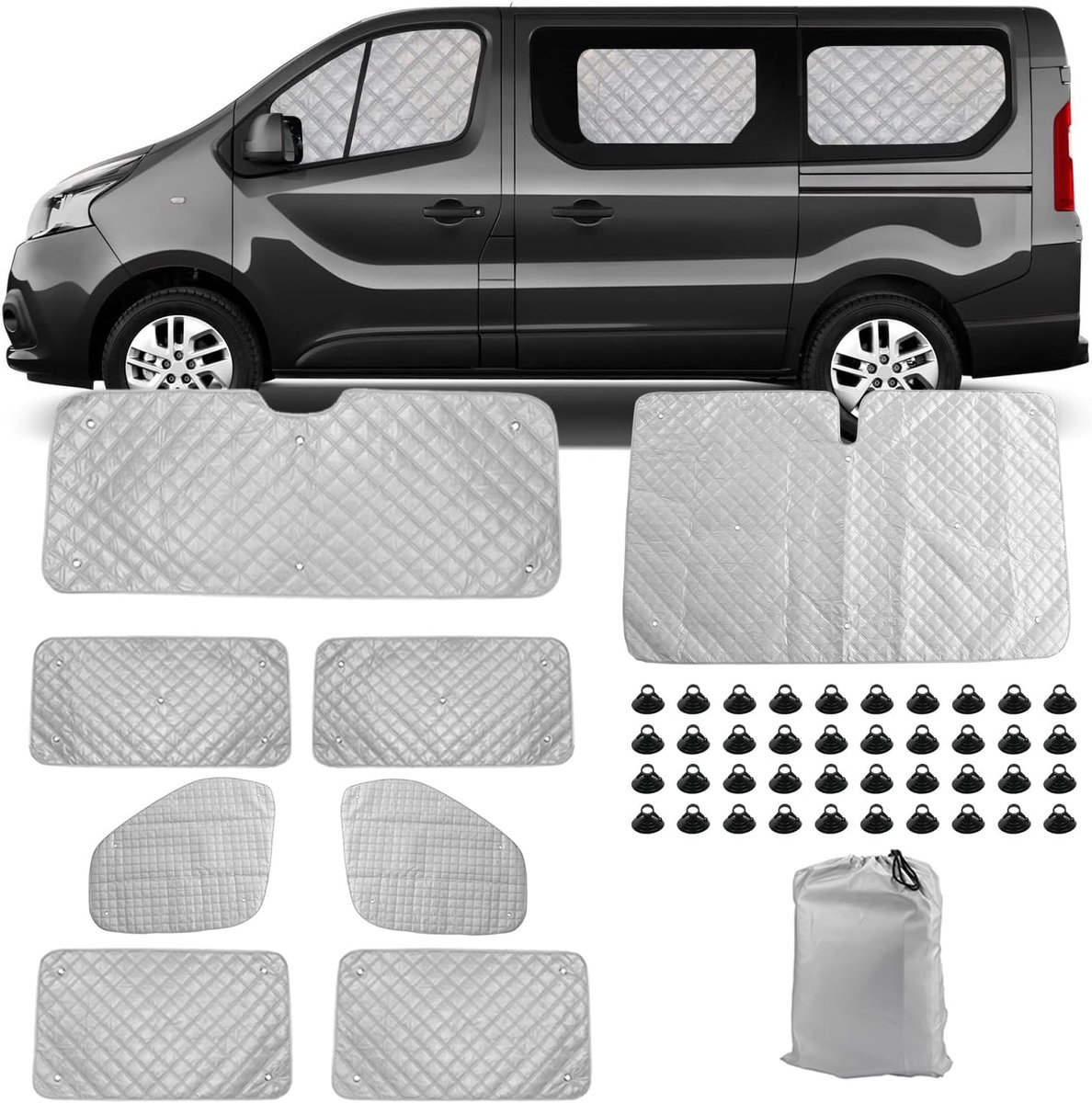 Voorruit zonwering vervanging voor 2001-2014 Renault Trafic LWB, zonwering voor voorruit met opbergtas, 100% occlusion