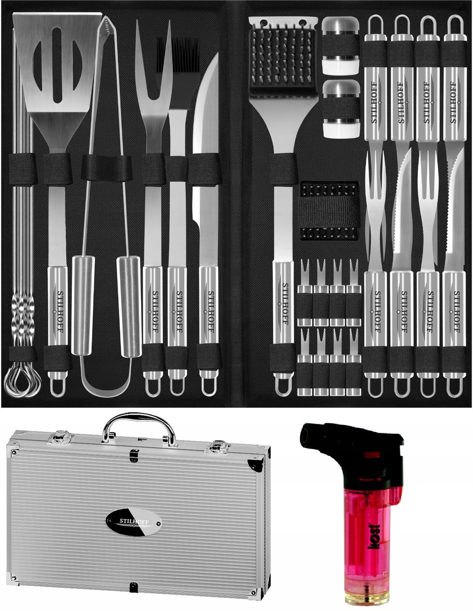 35-delige BBQ Grill Gereedschap Set met Aluminium Koffer en Aansteekbrander