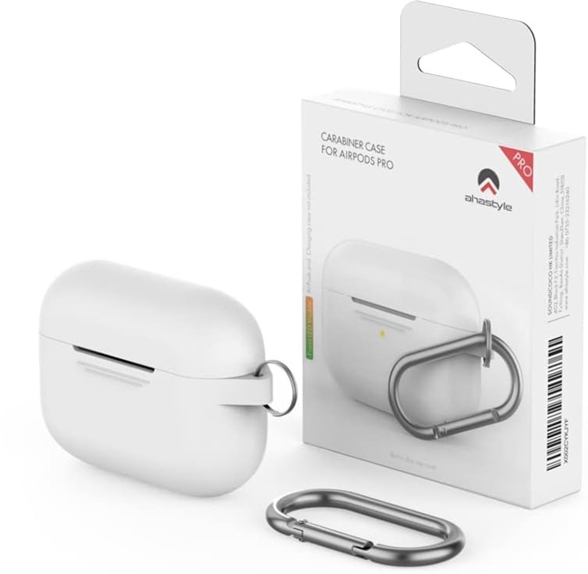 Merkloos Siliconen Hoesje met Karabijnhaak voor AirPods Pro - Wit