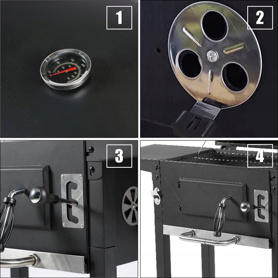 Merkloos XXL Koolgrill met Deksel, Thermometer en Wielen — afbeelding 4