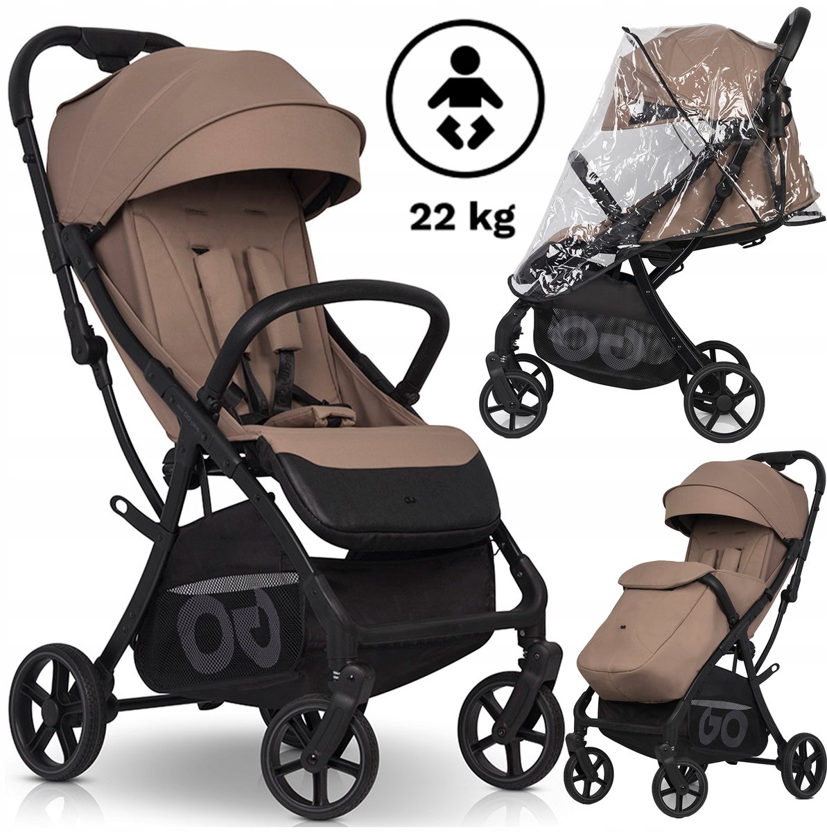 Lichte Kinderwagen tot 22kg met Grote Wielen en Accessoires