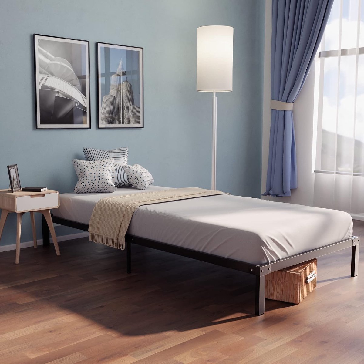 Bedframe 100x200 cm met Lattenbodem - Lattenbodem 100x200 voor Eenpersoonsbed met Poten - Hoogte van 35 cm - Stevige Structuur, Eenvoudige Montage en Opbergruimte