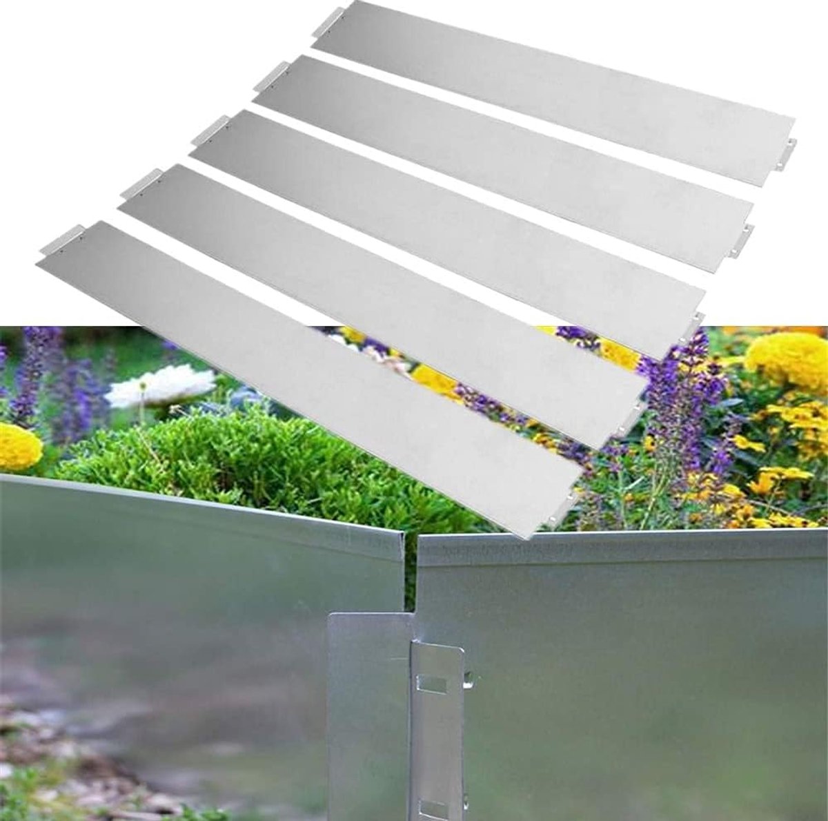 Metalen gazonrand 10m-10st Gegalvaniseerde maairand 100 x 18cm per stuk Aanpasbaar, flexibel, rand voor tuinplanten, groenten, bloemen