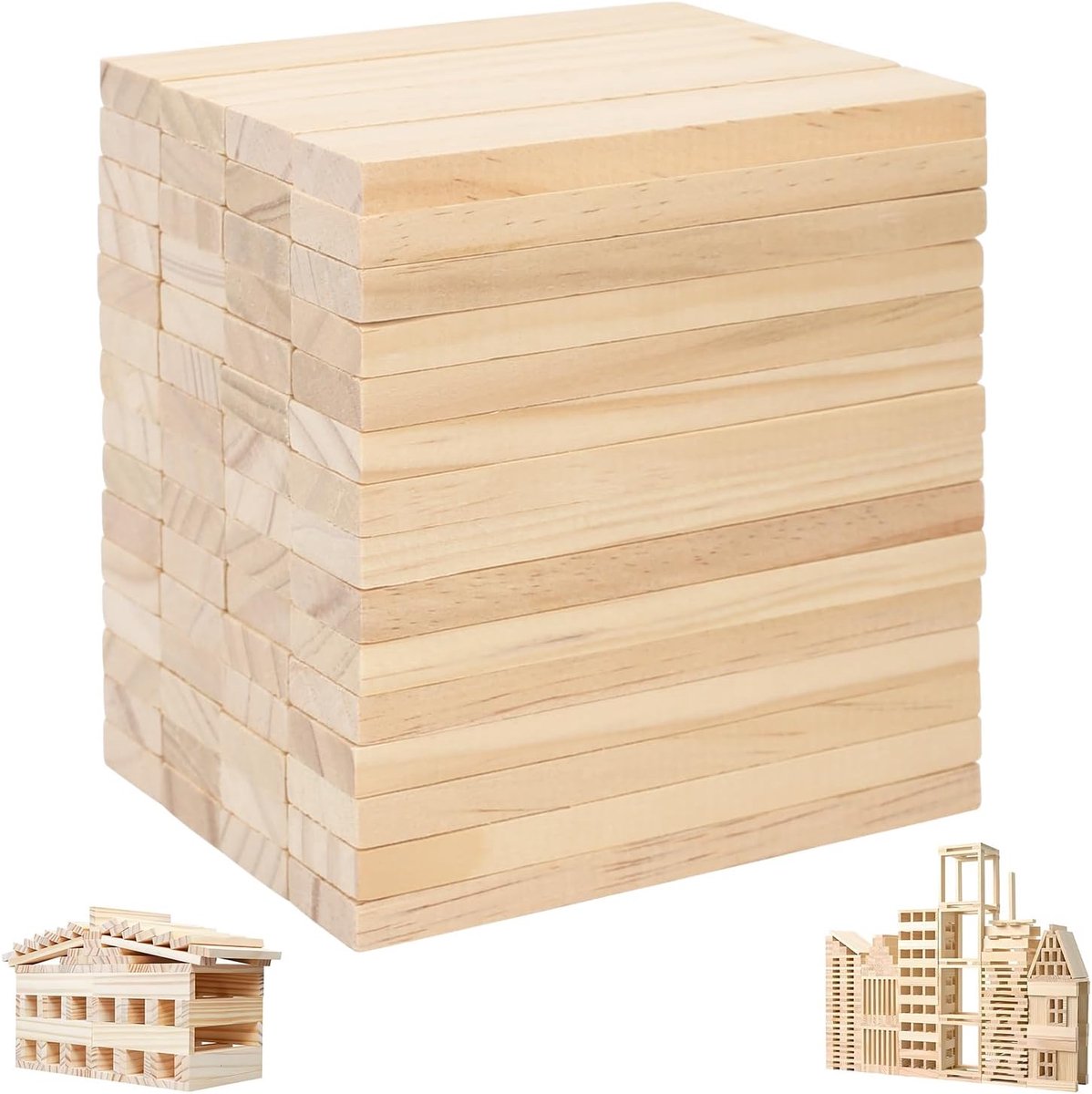 60 stuks houten klotskijtjes om mee te knutselen, Easy Sticks 110 × 22 × 8 mm, klotskijtjes om te knutselen voor DIY-projecten en decoratie, klotskijtjes zonder randen, hout voor knutselen voor