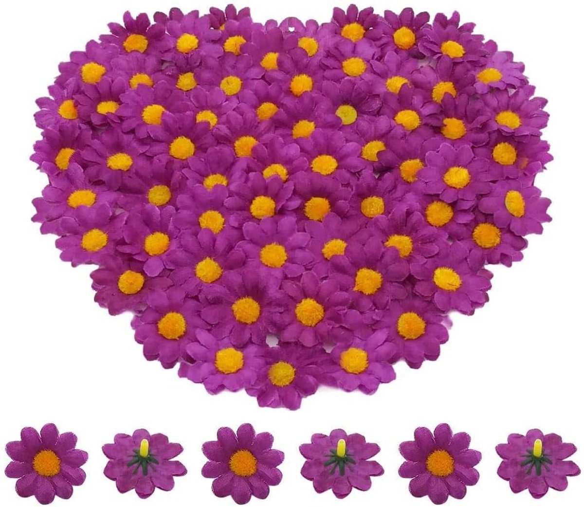 Kunstmatige bloemhoofden van madeliefjes, 100 stuks, Nepbloemblaadjes van gerbera, voor doe-het-zelf, knutselen, verjaardag, indoor, outdoor, feest, paaseierenmand, donkerpaars