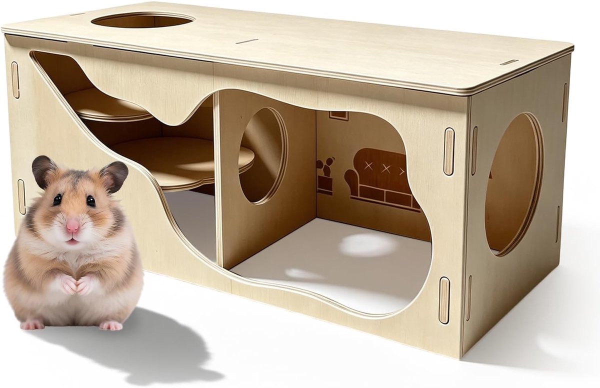 Verstopplaats houten huis kamer: cavia's verstopplaats van hout, kleine dieren huisdieren tunnel verkenning speelgoed voor dwerghamsters, hamsters, gerbils, egels, ratten, muizen