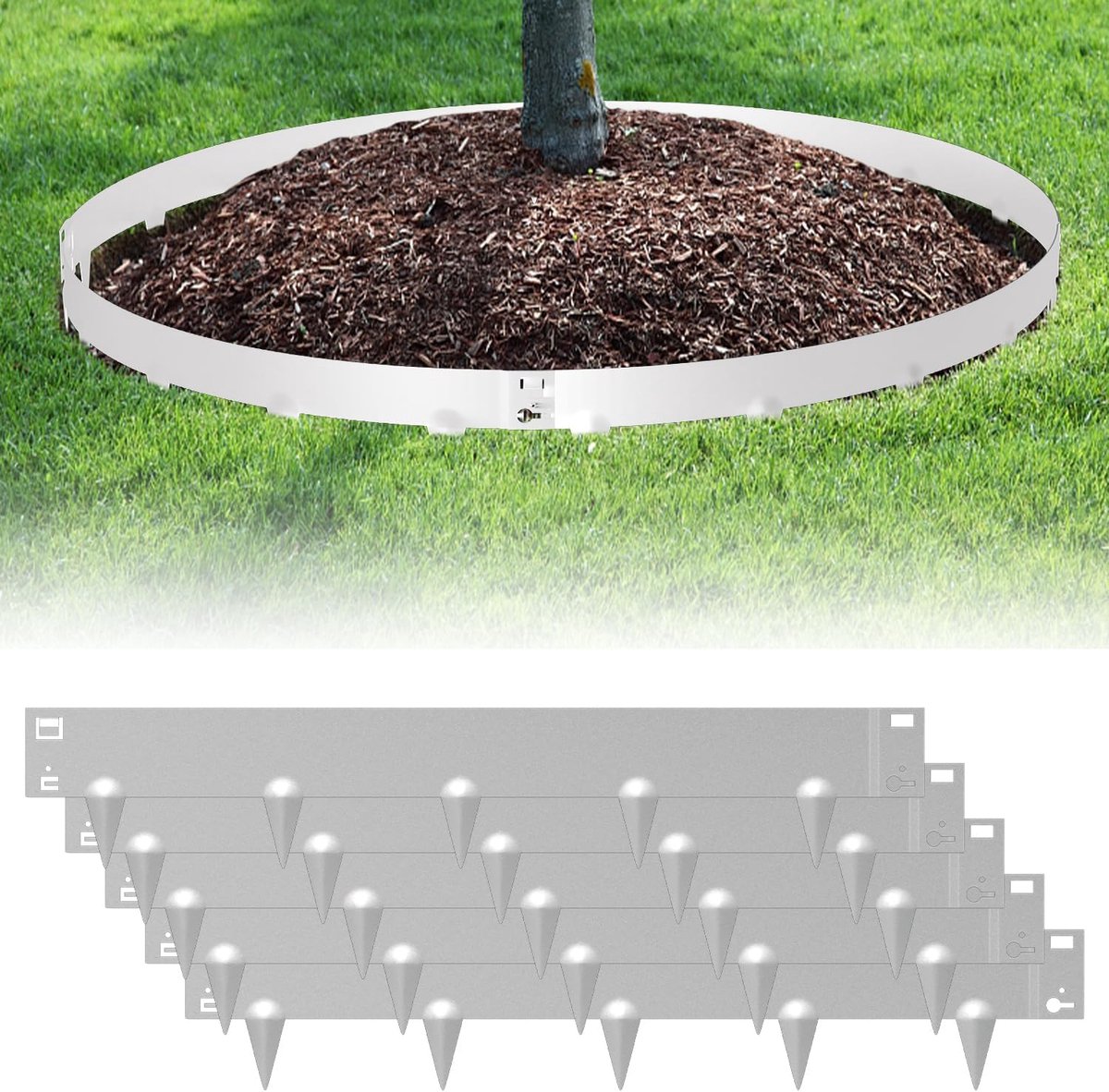 Metaal, bloembedomranding met doornen, bloembedomranding, verzinkt bloembed, omranding, gazonrandplaat, zilver (lengte 5 m - hoogte 18 cm)