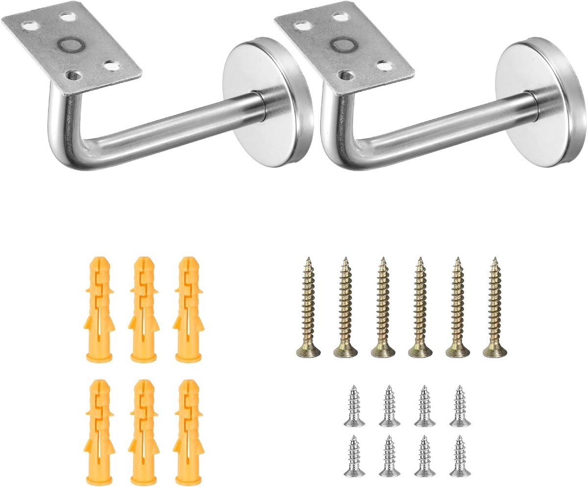 2 stuks houders voor leuningen van roestvrij staal, plat, 10,2 cm, voor vierkante leuningen, met montageschroeven voor trapleuningen, zilver