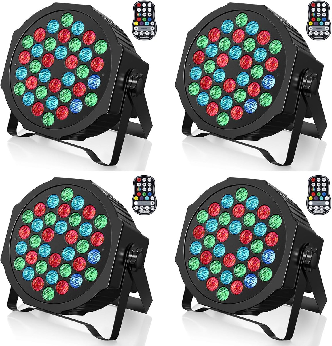 4 stuks LED RGB oplaadbare 36 LED discotheeklampen 6000mAh ingebouwde batterij met afstandsbediening, 7 modi podiumverlichting voor discotheken bruiloft bar party licht