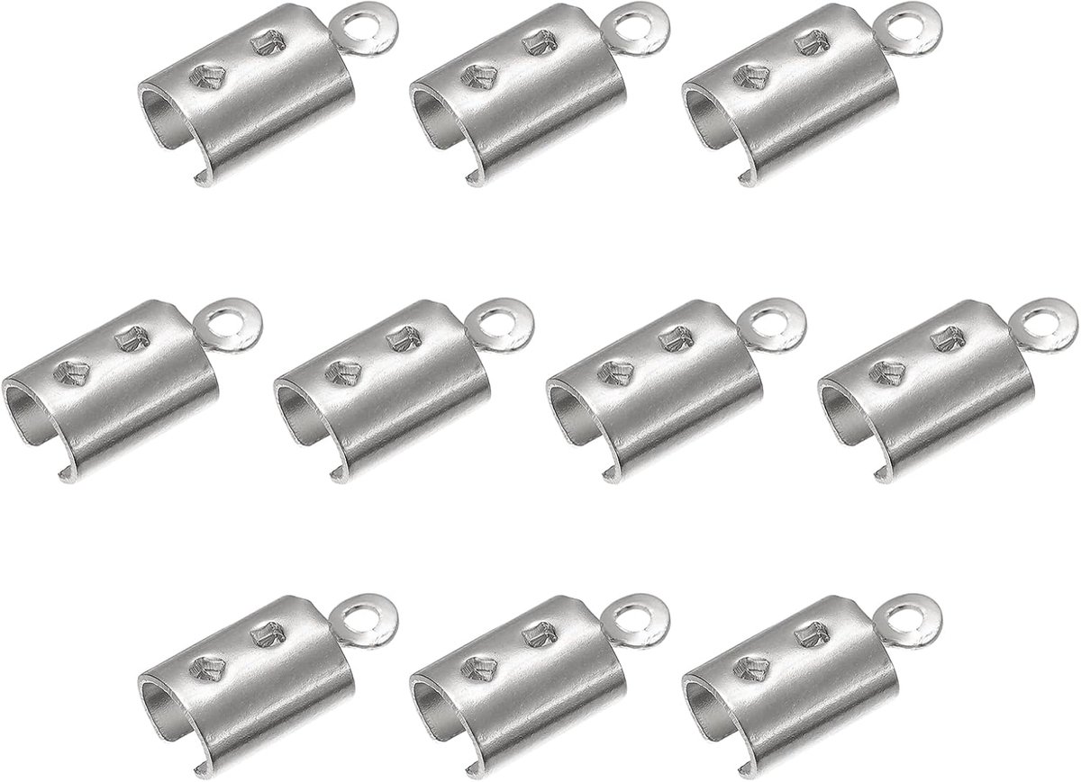 sourcing map Pli op dun touw, 4 mm binnendial terminatoren golven pet sluiting tips voor leer lint handwerk productie, doe-het-zelf ketting, armband, zilvertint, 100 stuks