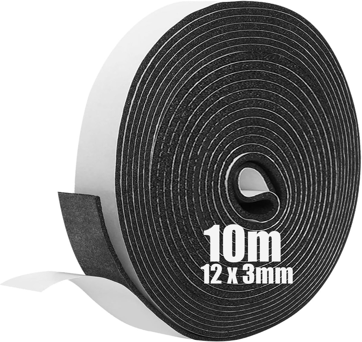 Zelfklevende schuimstrip 12 mm (B) x 3 mm (T) x 10 m (L) weerstrippen deurafdichtingsstrip, tochtstopper voor ramen deur, anti-botsing, weerbestendig, geluidsisolatie van ramen