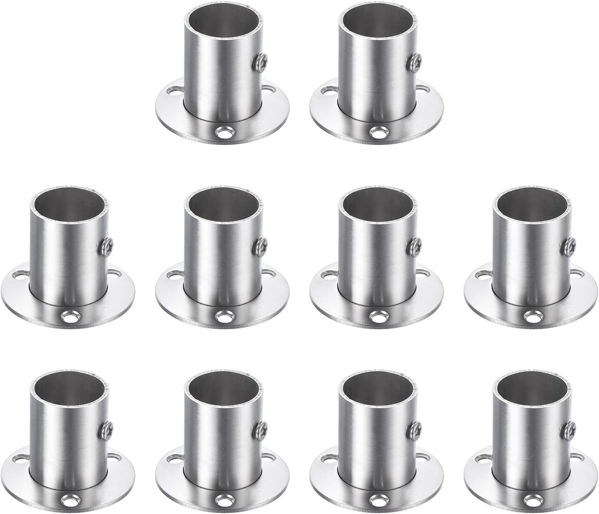 10 stuks flens voor kaststangen van roestvrij staal, 1 inch (2,5 cm) flensstang met sokkels voor palen, buishouder voor wandmontage met schroeven, zilver