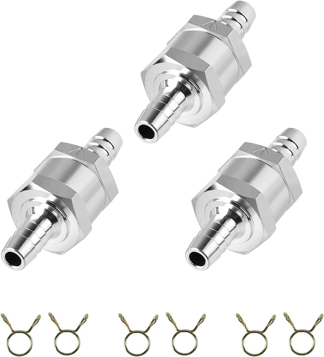 3 stuks 8 mm Brandstofterugslagklep, Aluminiumlegering Klep Terugslagklep met 6 Veerklemmen voor Benzine Dieselolie Water Brandstofsystemen