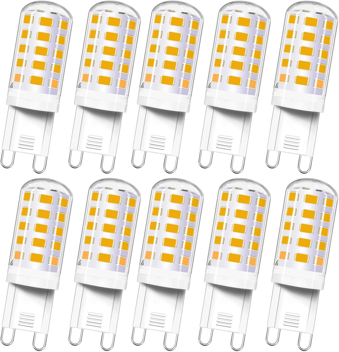 LED-lamp, 4 W, warmwit, 2700 K, 400 lm, komt overeen met G9, 40 W, 33 W, AC 230 V, fitting G 9 LED, warme lamp voor spiegellamp, tafellamp, niet dimbaar, 10 stuks