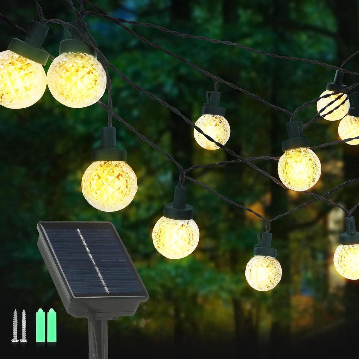 mafiti Lichtsnoer voor buiten, 12 m, 66 kristallen bollen, led, warmwit, IP65, waterdicht, voor tuin, terras, balkon, bruiloft