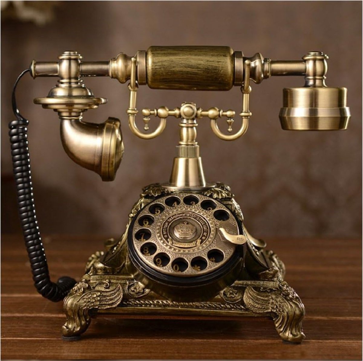 Imitatie koper vintage stijl draaiend retro ouderwetse draaischijf huis en kantoor telefoon telefoon home woonkamer decoratie