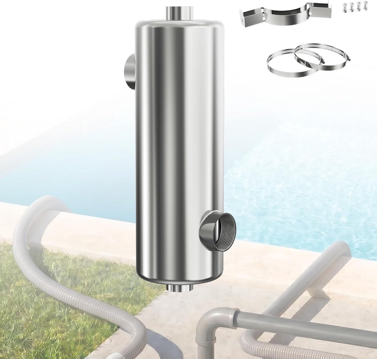 40 kW zwembadwarmtewisselaar, roestvrij staal, zwembadverwarming, warmtewisselaar voor zwembad, spa, whirlpool, krachtige zwembadverwarming zonder stroom, 39 x 12 cm, voor zout en zoet water