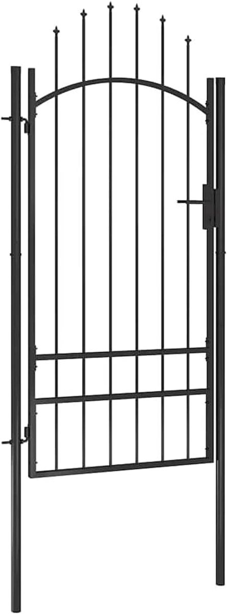 Tuinpoort 1x2 m zwart | Gepoedercoat, vergrendelingssysteem, gebogen punt, robuuste scharnieren