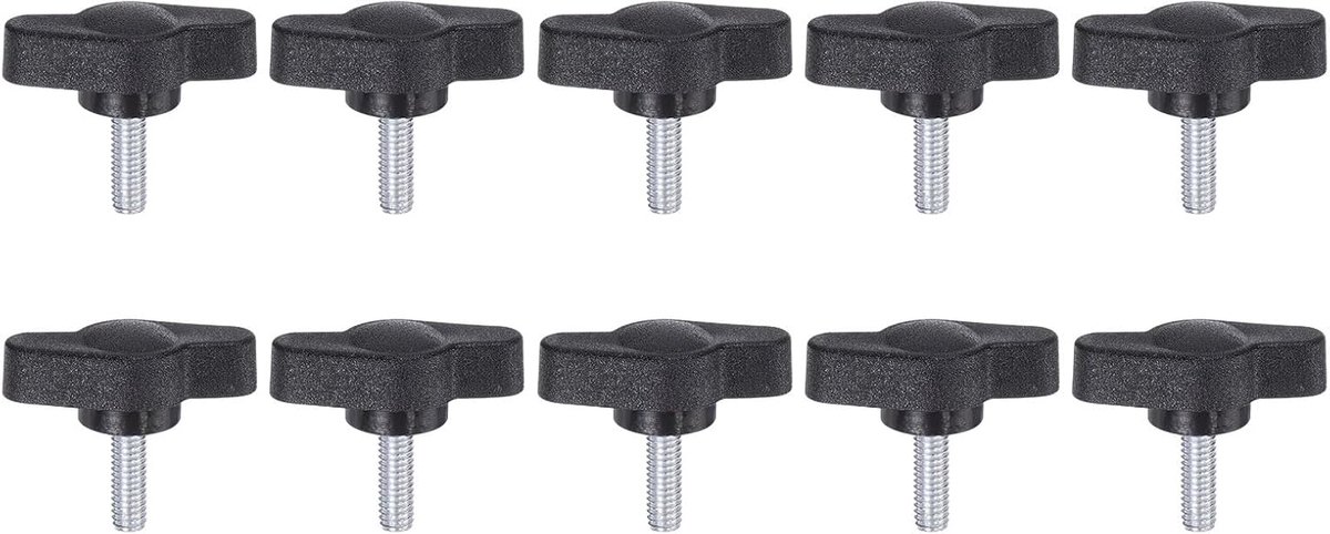 T-vleugelgrepen, met duimschroeven, M4 x 12 mm, buitendraad, standaard handgrepen, T/Z, kunststof, verstelbare handgrepen, spangrepen, handschroef, gekartelde kop, zwart, 10 stuks