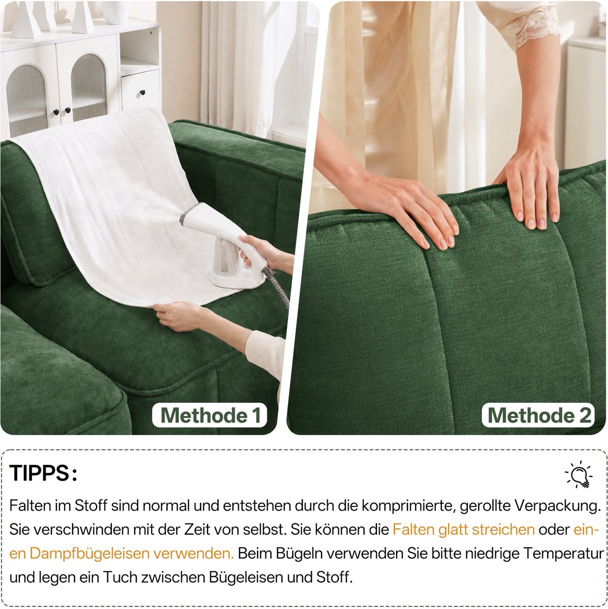 OKWISH Hoekbank – 2-Zits Modulaire L-Vormige Bank Met Hocker – Diepe Zitting, 32D Schuim En Antislip Basis – Woonkamer – Polyester – Groen