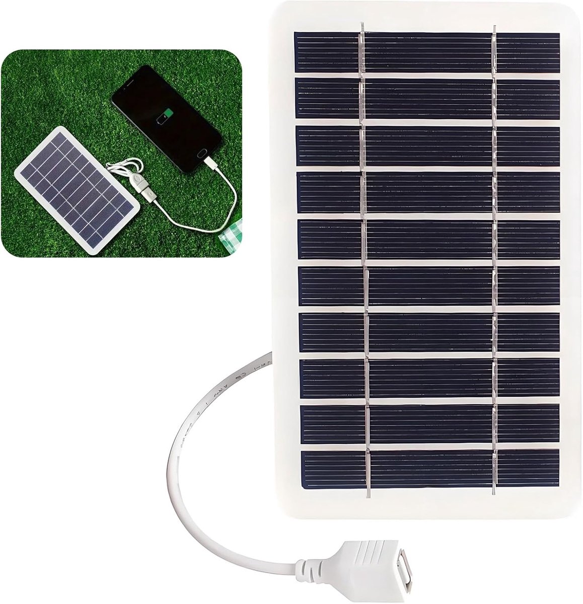 SnelShoppen - Solar Panel met USB Poort, 5W Waterproof Zonnepaneel, IP65, Mobiele Telefoon Lader, Power Bank voor Camping, Hiking en Buitenactiviteite