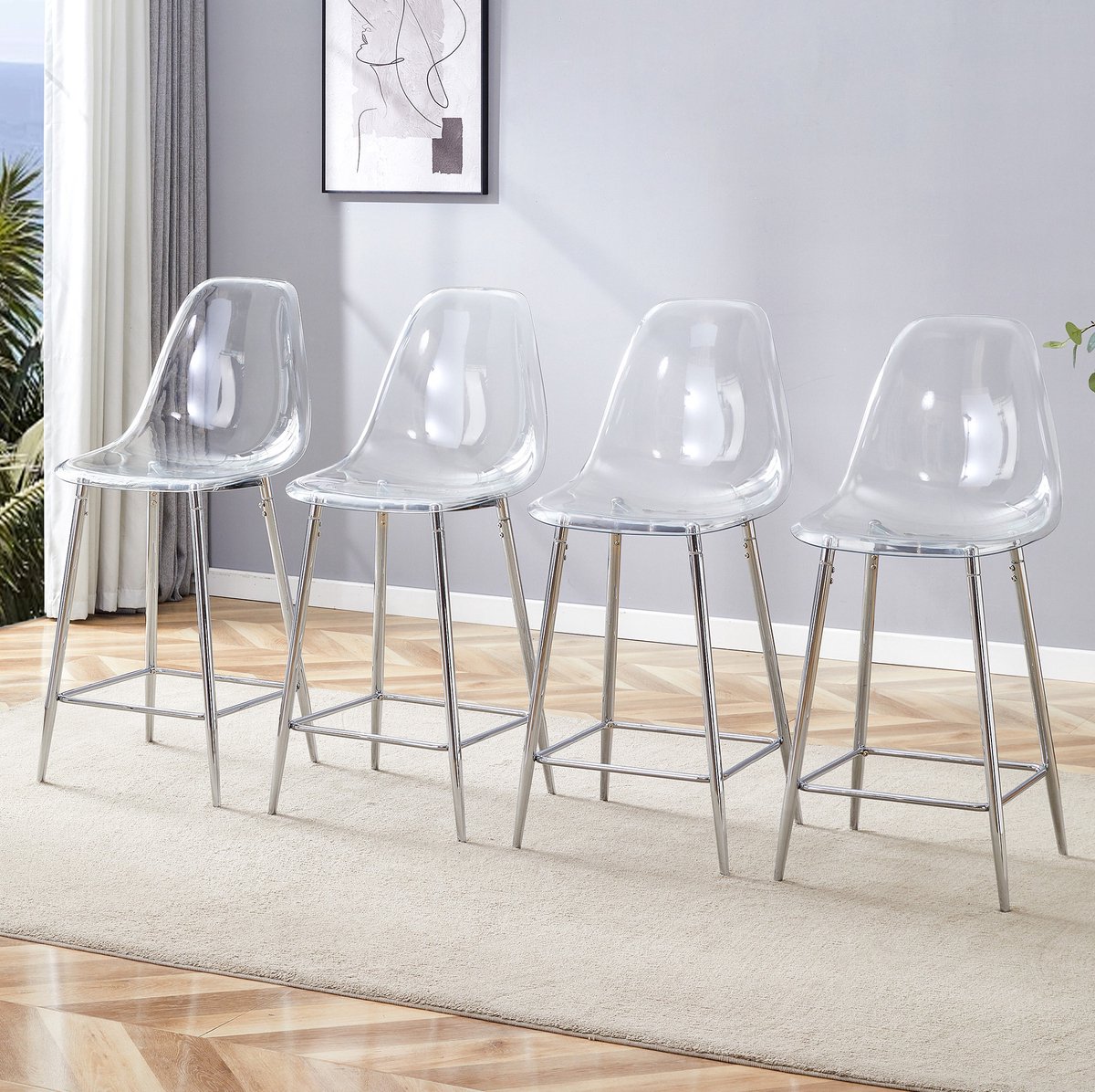 COVREO Barkruk Set van 4 43 cm transparant, kunststof metaal, met rugleuning