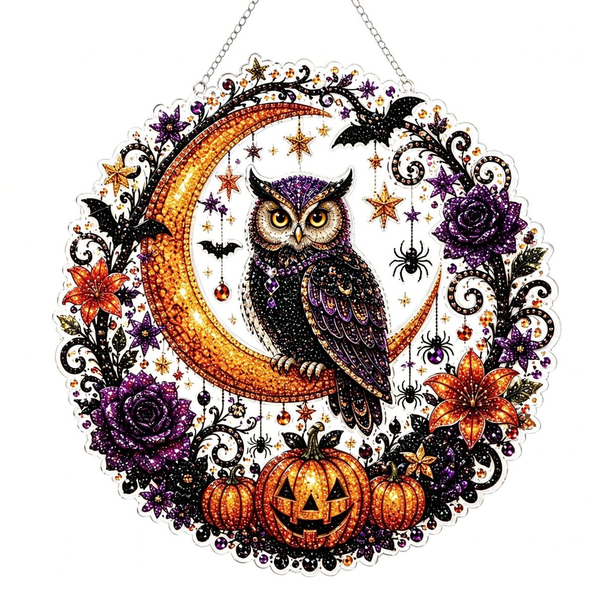 Casalora® DIY Diamond Painting Halloween Uil Raamhanger – 5D Acryl Hangdecoratie Kit – Halloween Decoratie