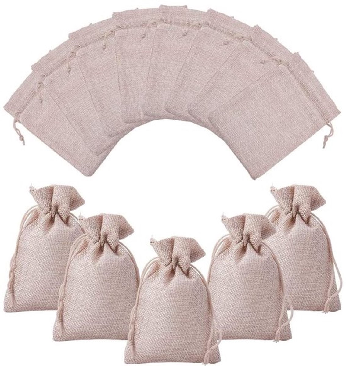 Verpakking van 100 linnen cadeauzakjes van 9,5 x 13,5 cm met trekkoord, jute zakjes voor sieraden, bruiloftsgasten, zonnebanken
