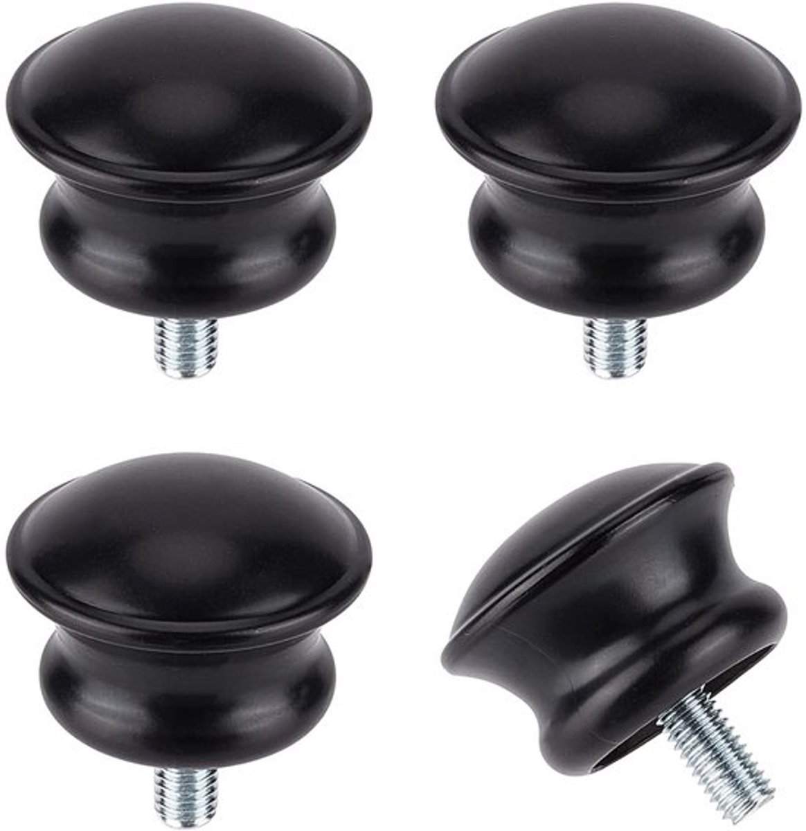 Set van 4 Zwarte Gordijnroede Eindstukken - Rond - Kunststof - Voor 16 mm Dikte M5 Draad