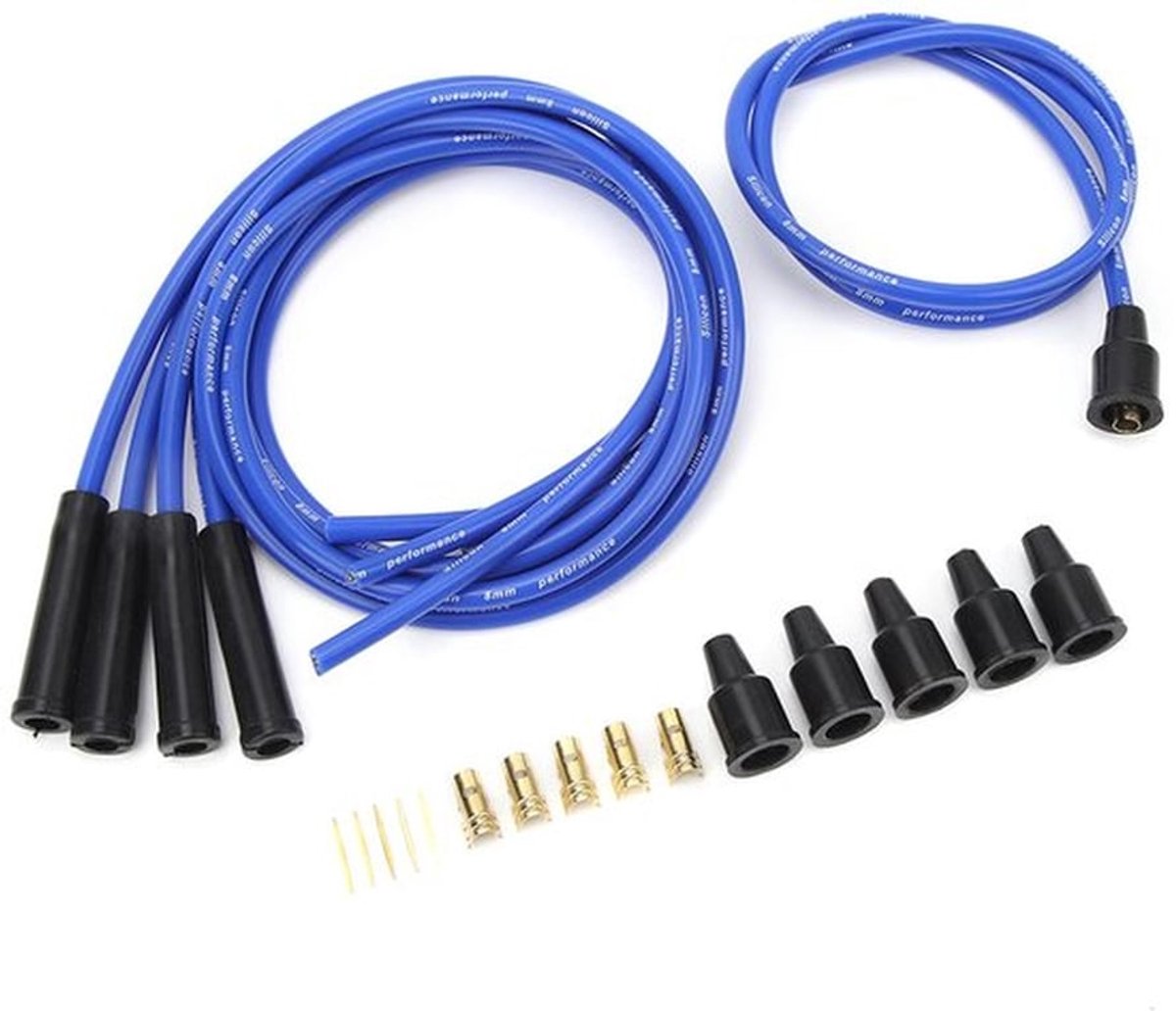 Bougie Draadset 8 Mm - Hoogwaardige Krachtige Bougiekabel 1 M Lengte met Connector voor 4 Cilinder Klassieke Auto's (Blauw)