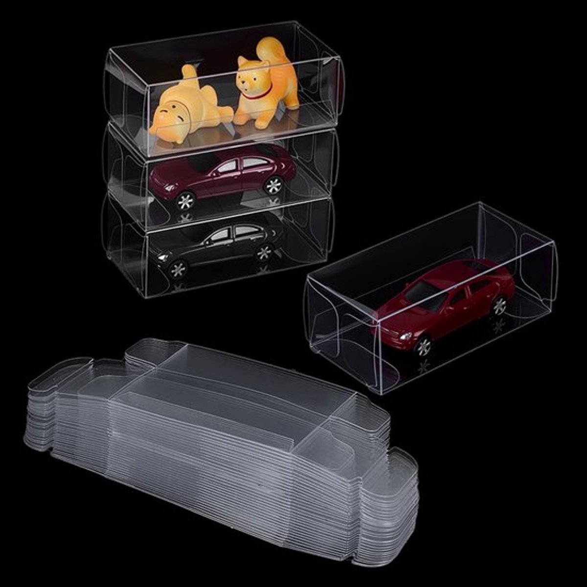 60 stuks 1/64 schaalmodel auto's doorzichtige vitrinekast, rechthoekige plastic opvouwbare PVC zelfmonterende model autodoos voor thuis, kast, verzamelobjecten, model auto verpakkingsdoos