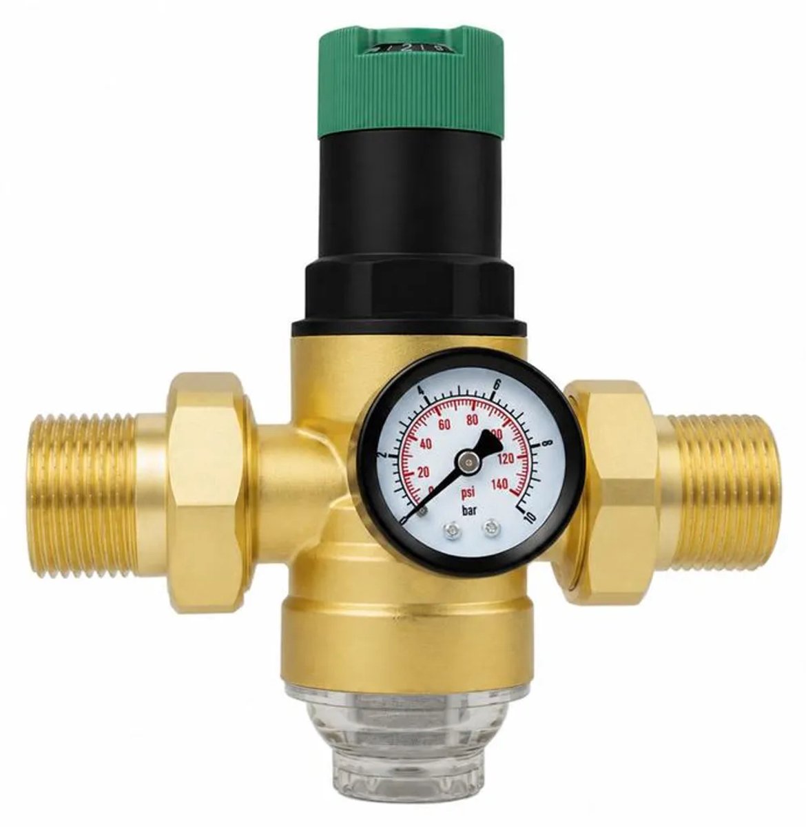 DN25 1-inch drukreduceerventiel met manometer en filter, gemaakt van messing, geschikt voor huishoudelijke waterleidingen.