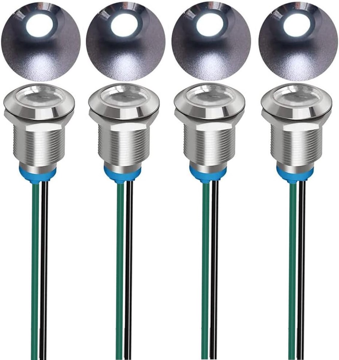 4stks 12mm 3V-4.5V-5V-6V-7.5V-9V LED Metalen Indicator Licht Waterdicht Signaal Lamp met Draad (Wit)