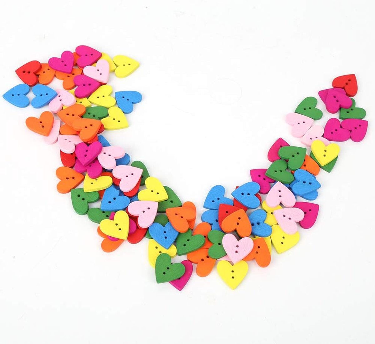 200 stuks hartvormige houten knoppen, 20 mm kleurrijke knoppen voor doe-het-zelf-knutselen, 2-gaats naaiknoppen voor het inpakken van scrapbooking en vakantiedecoratie