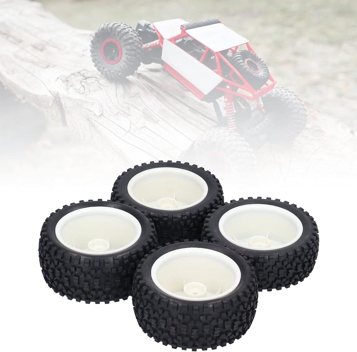 4 Stuks Afstandsbediening Buggy Rubber Banden + 6 Spaaks Velgen RC Wielnaven Banden Vervanging voor 1/10 RC Racing auto Korte Cursus Truck Slash