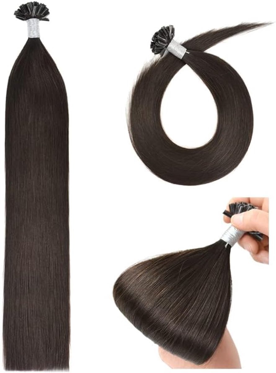Hair Extensions U Tip Hair Extensions Echt Menselijk Haar 50cm Human Hair Keratin Bonding (50 g #2 donkerbruin)