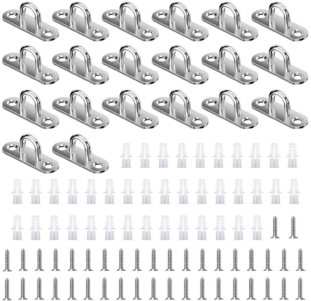 20 stuks oogplaat roestvrij staal M5 roestvrij staal afdekplaat met schroef oogplaat met ogen, set voor het ophangen van voorwerpen, bevestigingshaken, bootaccessoires, plafondhaken