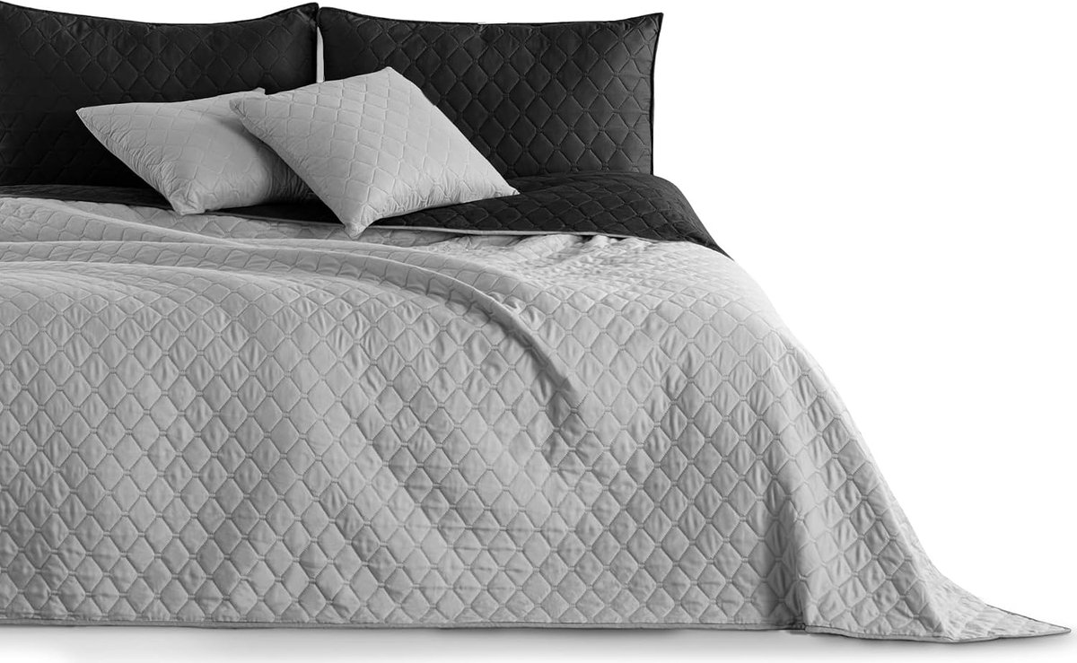 Axel 15179 Sprei 260 x 280 cm zwart staal zilver antraciet grijs sprei tweezijdig stiksel black silver Axel