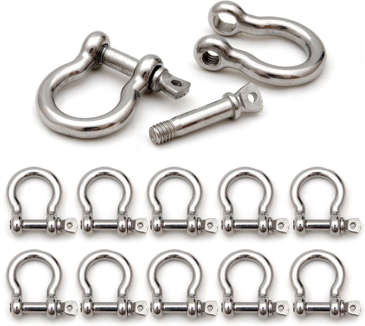 Schakel set voor paracord van staal 10 stuks zilver maat M 34 x 26 mm opening 22 x 17 mm 5 mm dik met schroefsluiting voor armbanden koorden riemen banden halsbanden en creatieve projecten