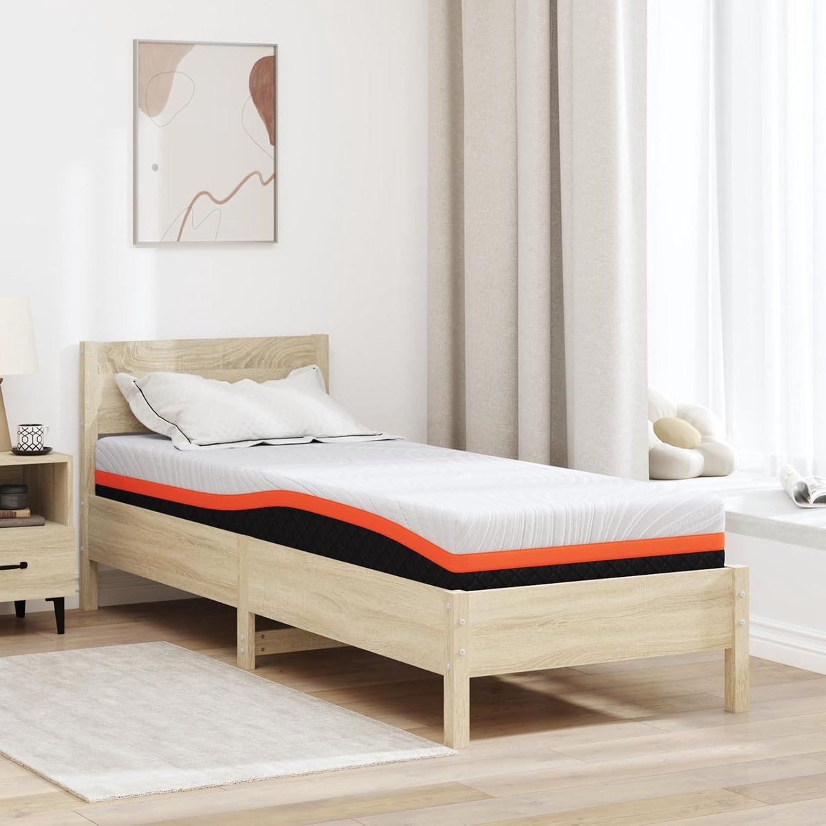 Matras wit, grijs, 80 x 200 cm, 100% polyester, jacquardstof, schuimmatras voor kinderkamer, logeerbed, tieners en volwassenen