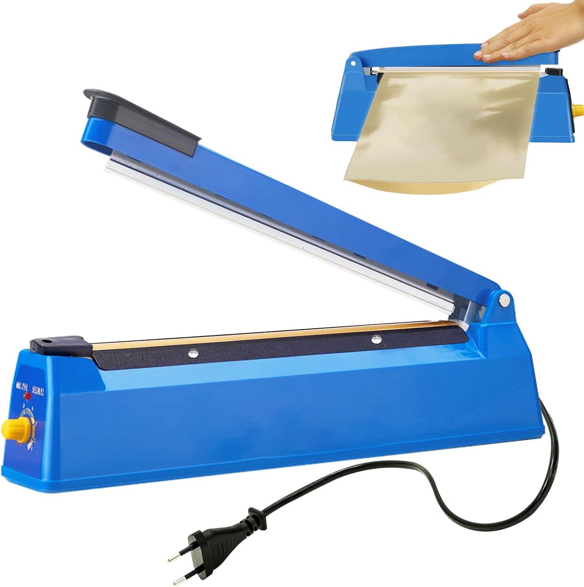 200 mm, warmsealapparaat met 2 mm afdichtingsbreedte, draagbaar, verzegelingsapparaat, lasapparaat voor zakken, zakken, lasapparaat voor Mylar PP PE-zakken en kunststoffolie, blauw
