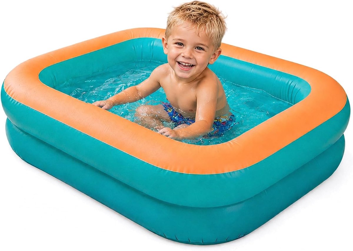 zwembad voor kinderen, 120 x 87 x 35 cm, klein opblaasbaar zwembad, rechthoekig, voor kinderen, klein, opblaasbaar, dik, voor balkon, tuin, strand, binnen en buiten