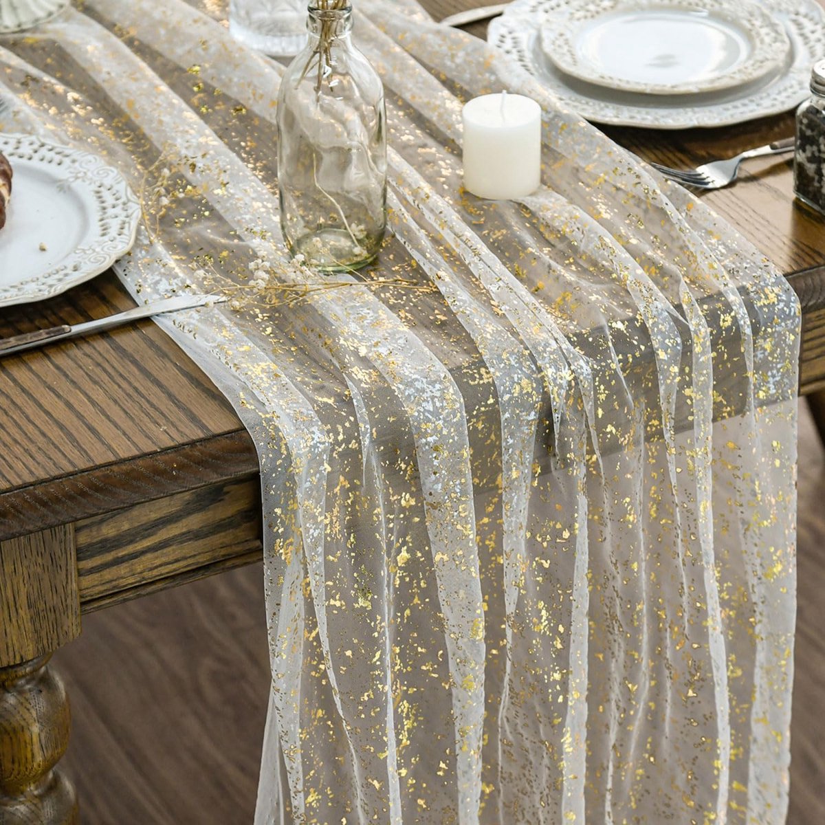 Tafelloper van champagnegoud, kaasdoek, 70 × 300 cm, metallic folie gaas, chiffon tafelloper voor bruiloft, verjaardag, Kerstmis, bruidsfeest, babyshower, feestdecoratie