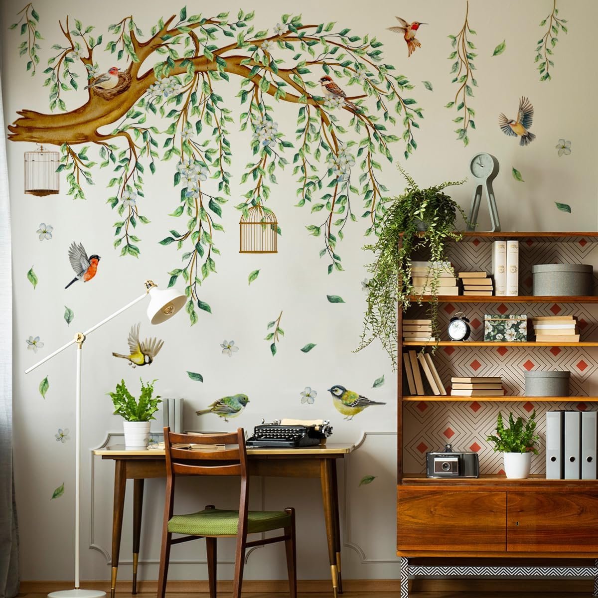 Muurstickers Groene Opknoping Wijnstok Bladeren Vogels Tak Muurstickers voor Woonkamer Slaapkamer Decor