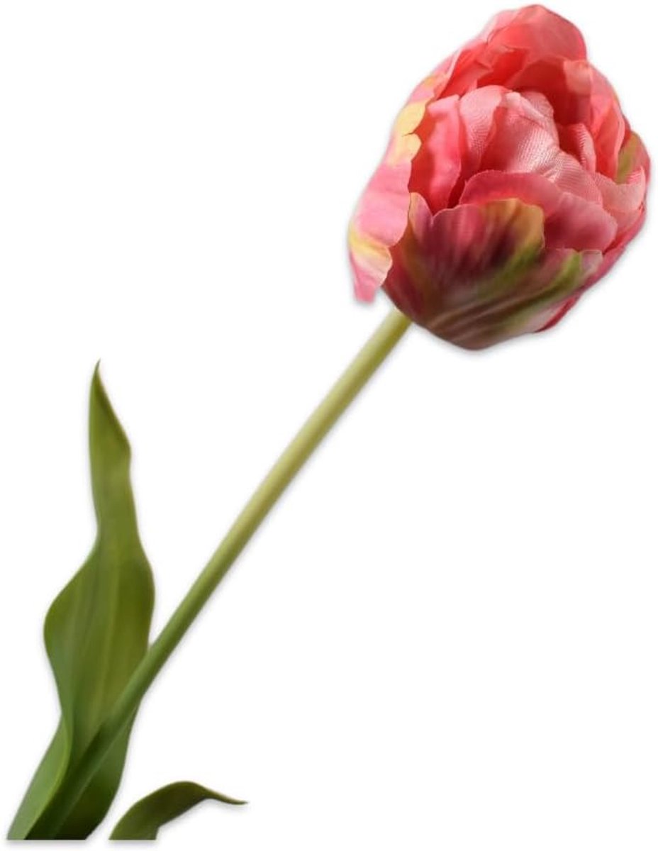 Kunstbloem tulpenstengel - 66 cm - zijde bloemen - roze-geel - perfect voor decoratie - SnelShoppen
