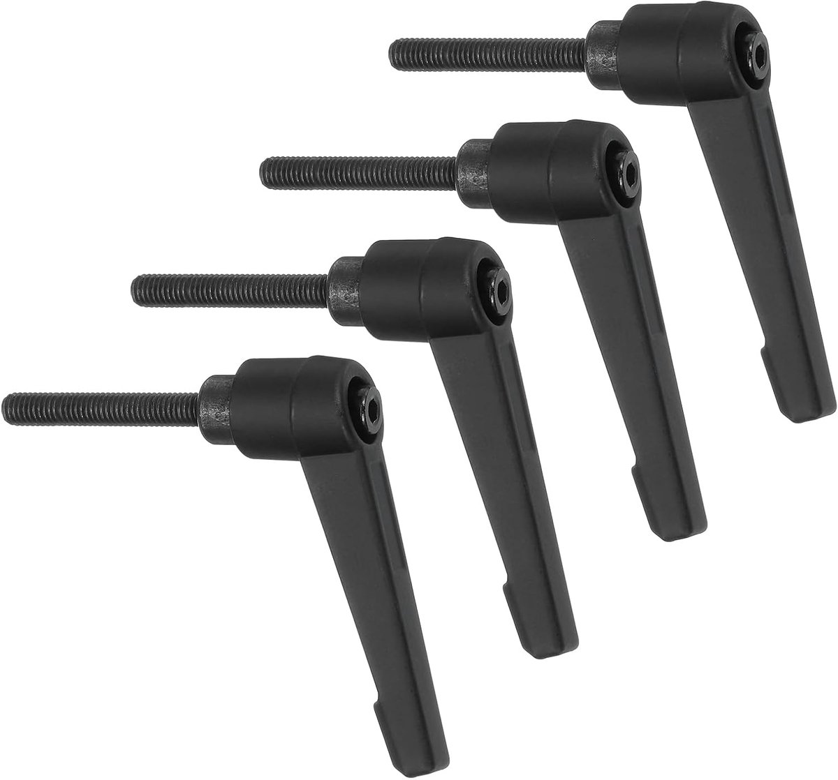 Set van 4 stuks M5 x 32 mm verstelbare bevestigingsgreep, mannelijke knop, ratel, ontgrendelingshendel, vergrendelingshendel, verstelbare metalen handgreep voor draaibanken, zwart