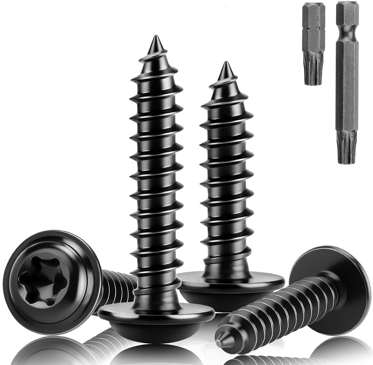 80 stuks verzonken kopschroeven, roestvrij staal, M4 x 12 mm, houtschroeven, Torx A2 V2A, plaatschroeven, zwart, zelftappende schroeven met schijf, schroeven, voor akoestische panelen