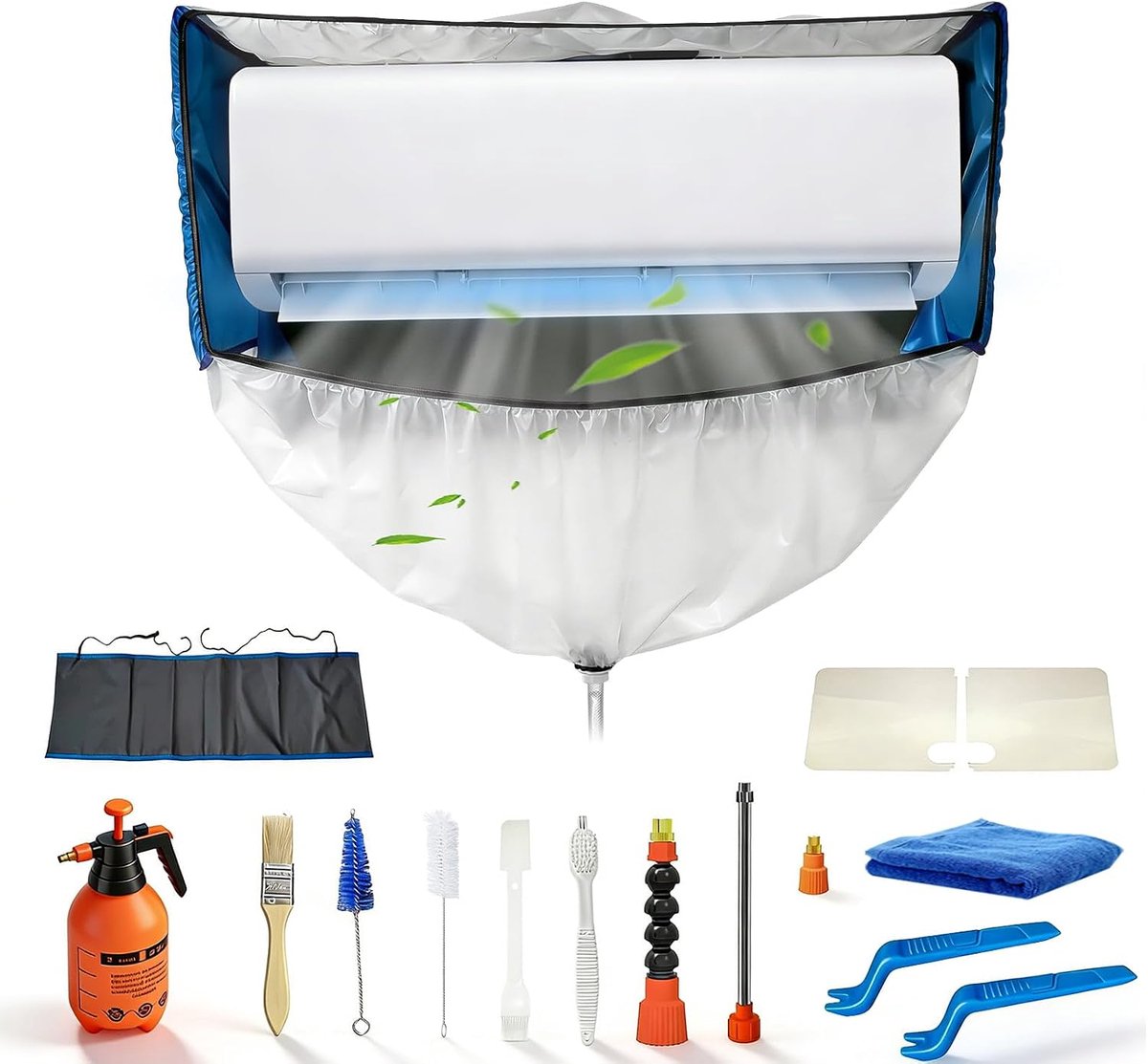 Reinigingsset voor airconditioning met reinigingsdoek voor airconditioning en versterkte zijwanden (blauw en wit transparant, type C)