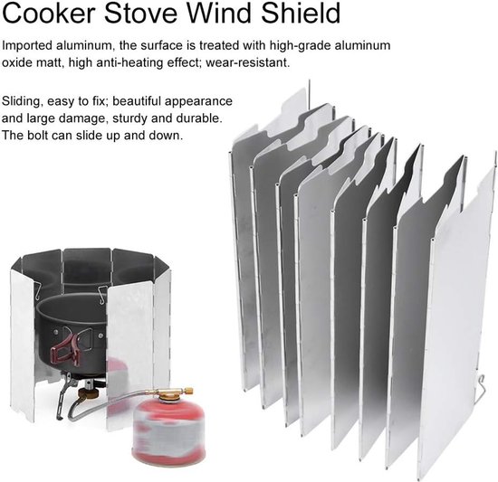 Windscherm campingkooktoestel, 16 voorruiten voor fornuis, aluminium campingkooktoestel voor outdoor, picknick, BBQ — afbeelding 4